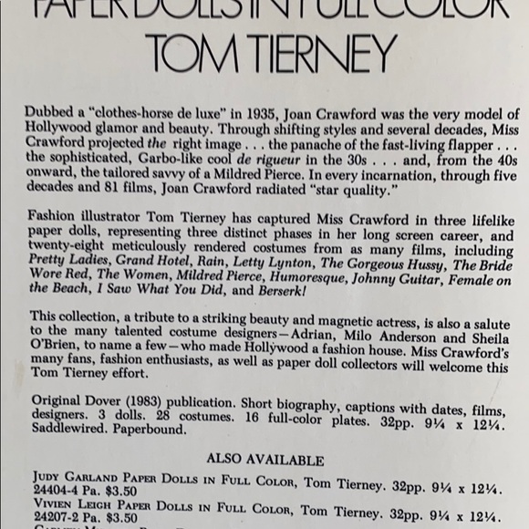 Joan Crawford Paper Dolls Book by Tom Tierney 1983 - Picture 3 of 10